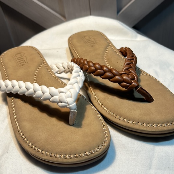 Cliffs by WHITE MOUNTAIN Shoes - Cliffs by White Mountain Freedom Braided Slip On Thong Sandals Brown or White